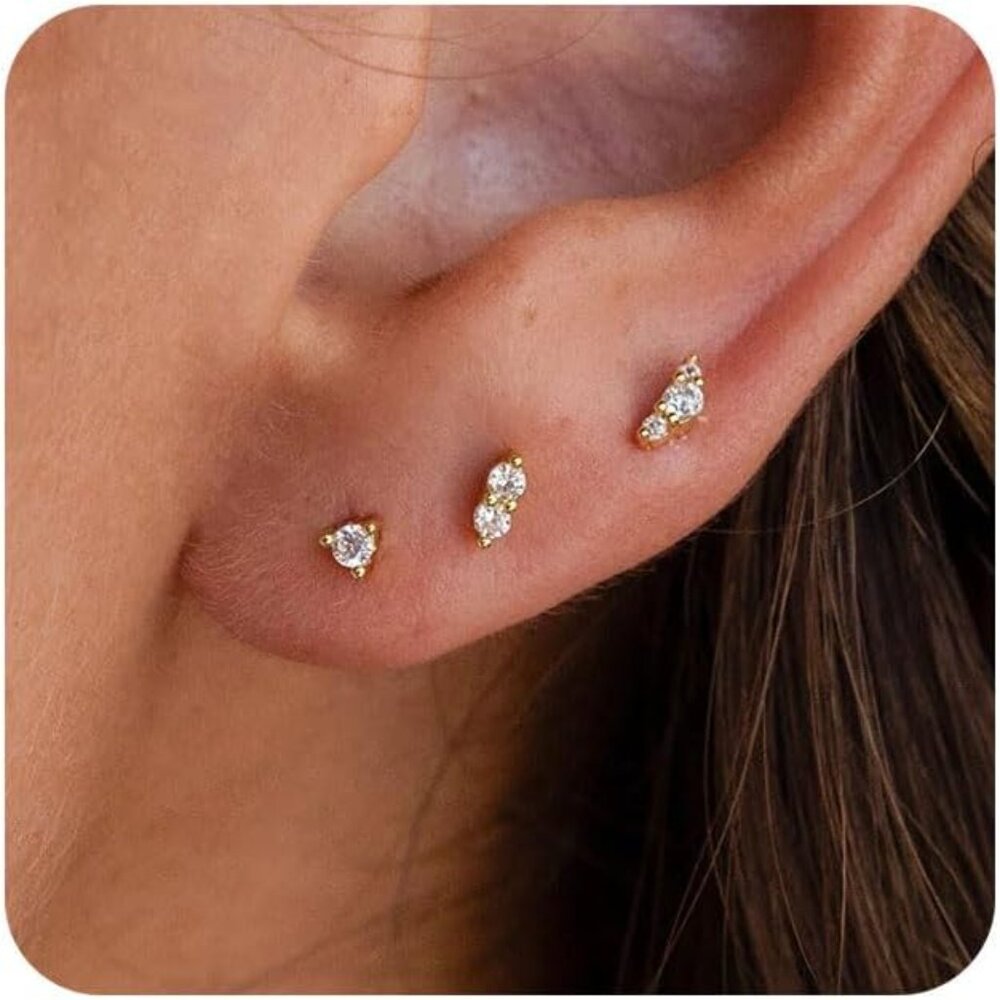 Tiny 14k Gold/Silver Flat Back Stud Earrings For … - image 1